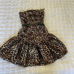 Vintage Betsey Johnson satin leopard ruched tulle mini dress